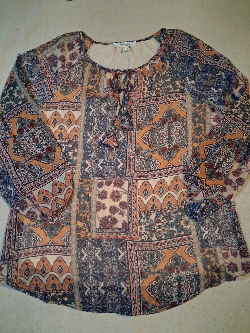 Haver & Blair London Boho Peasant Blouse With Tassels Women's Size Medium
